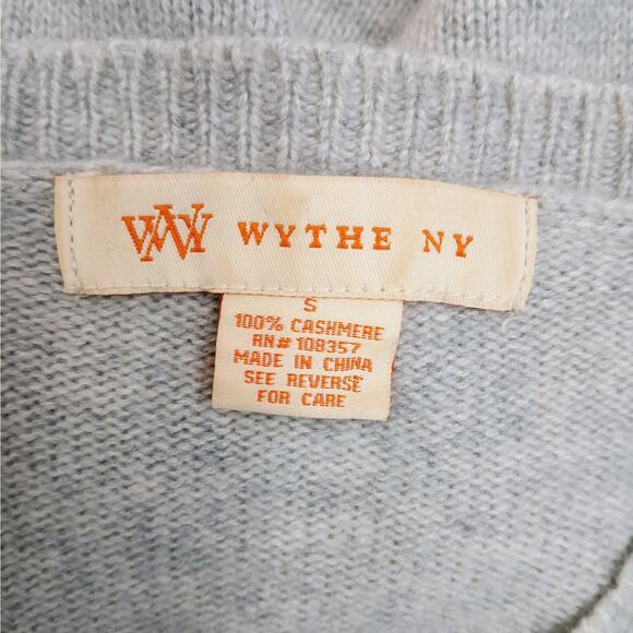 Wythe NY Women's SZ S 100% Cashmere Grey Round Perforated Weave High-Low Sweater - Picture 4 of 7